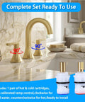 Dual Ceramic Stem Disc Faucet Cartridge Replacement Kit For Double Handle Bathroom Sink Taps Hot Cold Drip Proof Valve Repair shown pre-installed.
