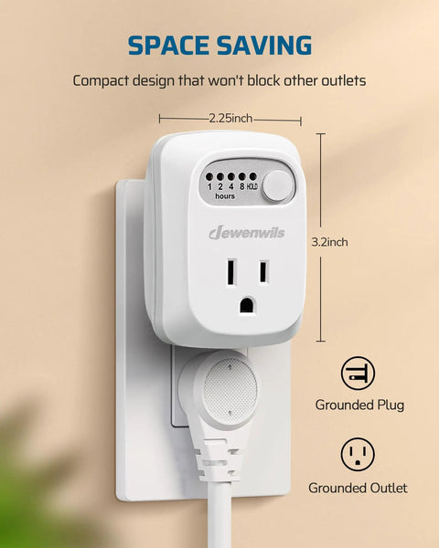 Rock Solid Indoor Countdown Timer Outlet Plug Providing Zero Fuss Digital Controls And Auto Power Management For Everyday Household Devices In A Practical Two Pack Build That Keeps Things Running Smoothly, compact design, 2.25 inch width.