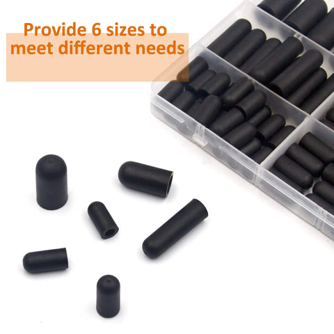 Get Your Ride Runnin Smooth With This 60-Piece Rubber Vacuum Caps Assortment Kit For Carburetors And Manifolds Featuring Versatile 3/16 5/32 7/32 1/4 5/16 And 3/8 Sizes Designed To Stop Leaks Fast And Keep It Fresh. Black rubber vacuum caps in 6 sizes in a storage box