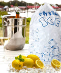 Heavy Duty Ice Bags 10 Lb With Drawstring 50 Count Reusable Ice Bags For Ice Machines Portable Freezer Storage next to lemons and wine