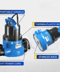 One Half Horsepower Submersible Water Pump With Stainless Steel Base 2450 GPH Portable Sump Pump with labeled parts