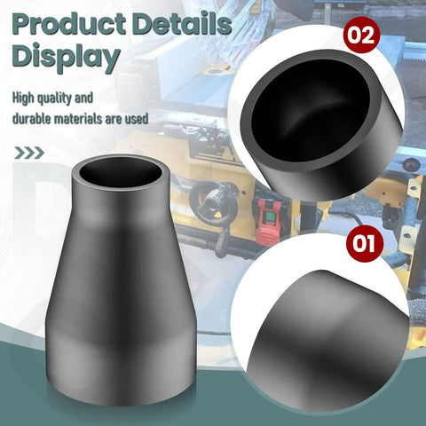 Heavy Duty Table Saw Dust Collection Adapter Two And A Half Inch Outlet Down To One And Seven Eighths Inch Vacuum Hose Universal Fit For Table Saws And Shop Vacuums Works With DWE7491 DWE7491RS, shown in close-up view with a focus on the durable material.