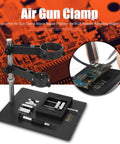 Sturdy Adjustable Hot Air Gun Holder With Cast Aluminum Base Clamp And Two Fixtures For BGA Rework Soldering Station.