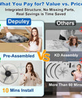 20 Inch Low Profile Ceiling Fan With Led Light And App Remote Featuring Quiet Dc Motor And Slick Flush Mount Build For Bedroom Or Living Room Offers Plug And Play Installation Plus Killer Airflow Anytime You Need It infographic comparing easy assembly.