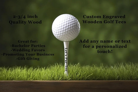 White Wooden Golf Tees 100 Pack 2 And 3 Quarter Inch Customizable Two Line Personalization Durable Bulk Golf Tees For Men And Women Perfect Gift And Practice Tee Set For Any Golfer, golf ball on engraved tee in grass