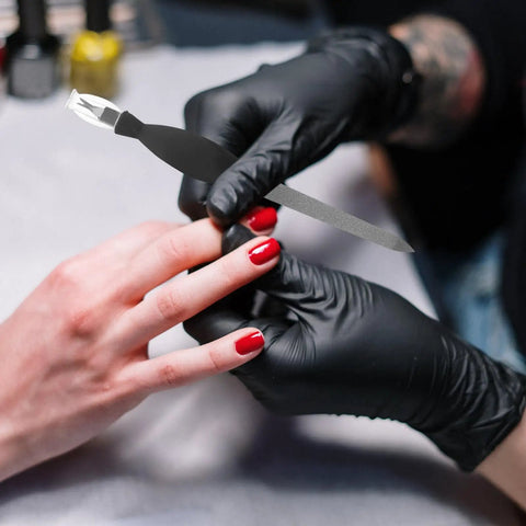Manicure with Dual Use Nail File And Dead Skin Fork 6.29 Inch Stainless Steel Nail Cuticle Trimmer in use at salon