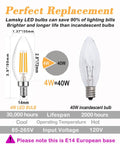 LED Filament E14 Candle Light Bulb 2700K Warm White, 400 Lumens, comparison with incandescent bulb, E14 European base.
