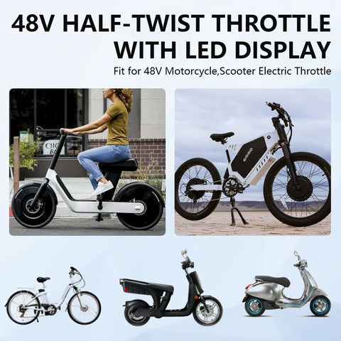 48V Half Twist Throttle Grip With LED Display And Lock Key Set For Bikes And Scooters Easy Install Smooth Acceleration Durable Build Power Readout Only Active On 48V Systems