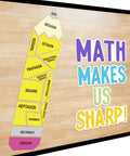 Math Bulletin Board Decorations Set For Classroom Back To School Decor With Bold MATH MAKES US SHARP Letter Cutouts on board