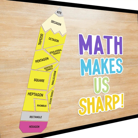 Math Bulletin Board Decorations Set For Classroom Back To School Decor With Bold MATH MAKES US SHARP Letter Cutouts on board