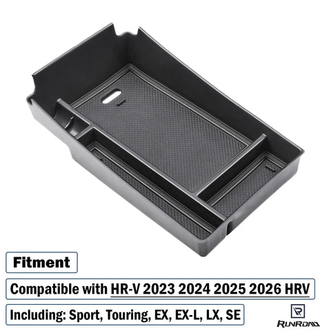 Center Console Organizer Tray For Honda HR-V 2023-2026 ABS Armrest Storage Box With Coin Holder, Black, Single Tray