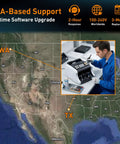 Technician using Mixed Denomination Money Counter Machine For Small Biz And Retail, map with customer support locations