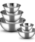 Stainless Steel Meal Prep Mixing Bowls Set for Real Kitchen Pros, 5 Pieces, shown stacked with deep nesting design, rust-resistant, BPA free