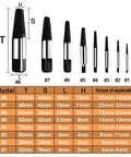 Chart of Thirteen Size Left Hand Spiral Screw And Bolt Extractor Kit With Four Adapters And Storage Case For Pulling Damaged Or Stripped Screws Bolts And Broken Pipes, showing different extractor sizes and their applications.