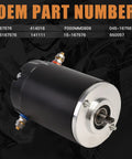 Seaforie 12V RV hydraulic pump motor with Lippert compatibility; black cylinder, silver front flange.