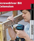 Man using drill with 9 Piece CrV Screwdriver Bit Holders Set With Magnetic Extension Socket Drill Bit Holder Hex Shank