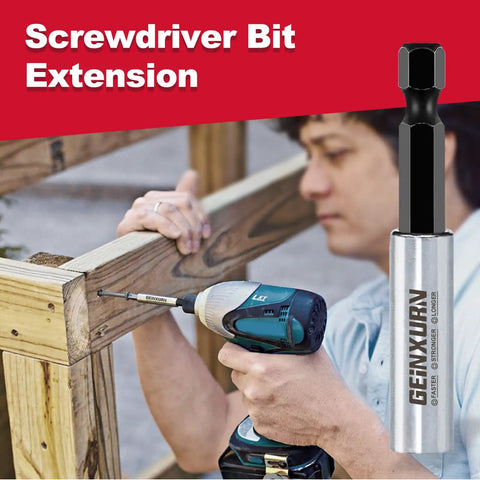 Man using drill with 9 Piece CrV Screwdriver Bit Holders Set With Magnetic Extension Socket Drill Bit Holder Hex Shank