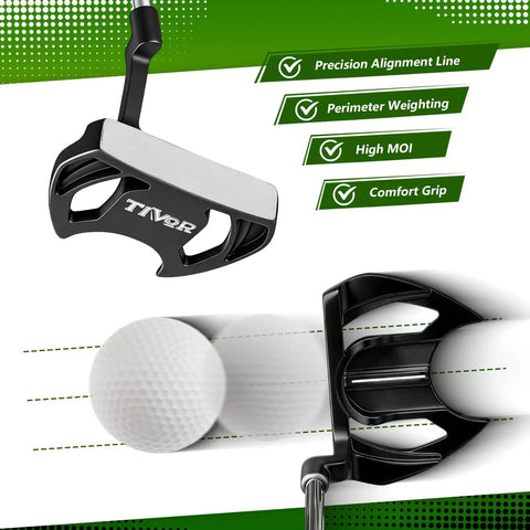 Putter from Left Handed Men Golf Set 14 Piece showing alignment line, black design.