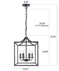 Six Light Black Modern Farmhouse Square Pendant Chandelier for Foyer Hallway Stairway Kitchen Island Dining Living Room 15.75" Wide 22.4" High with 35.4" Chain Length