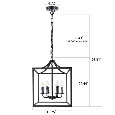 Six Light Black Modern Farmhouse Square Pendant Chandelier for Foyer Hallway Stairway Kitchen Island Dining Living Room 15.75" Wide 22.4" High with 35.4" Chain Length