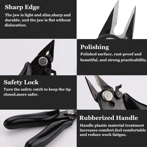 Top Shelf Heavy Duty Screw Cutter Tool With Razor Sharp Flush Blades And Ergonomic Red Rubberized Grips For No Sweat Diy Plumbing And Hardware Projects showcased with sharp edge, safety lock, and rubberized handle.