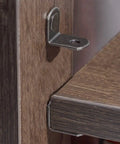 Gun Metal Color L Shaped Shelf Pins One Quarter Inch Diameter For Kitchen Cabinets Closets And Bookcases Twenty Pack Heavy Duty All Metal Durable Shelf Support Pegs Built To Last And Anti Corrosion with an L-shaped design shown supporting a shelf in a cabinet.