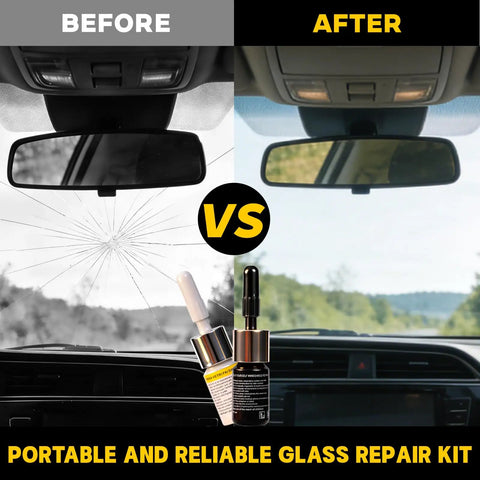 4 Piece Windshield Repair Kit with Nano Resin Fluid for Chips Bullseye Cracks and Star Shape Damage Upgraded Vacuum System Before After