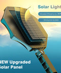 Close-up of new upgraded solar panel for Eight Sided Solar Outdoor Lights With Motion Sensor, 168 LED 6500K Dusk To Dawn Flood Light, IP66 Waterproof