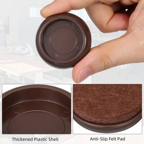 Close-up of Felt Chair Leg Pads And Caster Cups Set For Hardwood Floors, 10 pcs non scratch floor protectors, light brown.