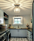 Sleek Modern Semi Flush Mount Ceiling Light Fixture With E26 Base Cool Crystal Mini Chandelier in kitchen setting