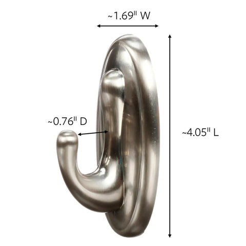 Side view of Large Brushed Nickel Traditional Wall Hooks Set With Adhesive Strips 5 Pound Capacity 2 Pack Of Hooks And Strips Damage Free Hanging