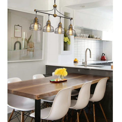 Industrial 3 Light Pendant Light For Kitchen Island With Clear Glass Shades Farmhouse Chandelier Cluster Pendant Fixture in Vintage Black Metal Frame in modern kitchen