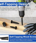Heavy Duty M2 M3 M4 Phillips Pan Head Self Tapping Wood Screws Assortment Kit 685 Piece Set In 14 Sizes With Black Zinc Plated Carbon Steel For Workshop Rig with self-tapping wood screws in action, drilling into wood.