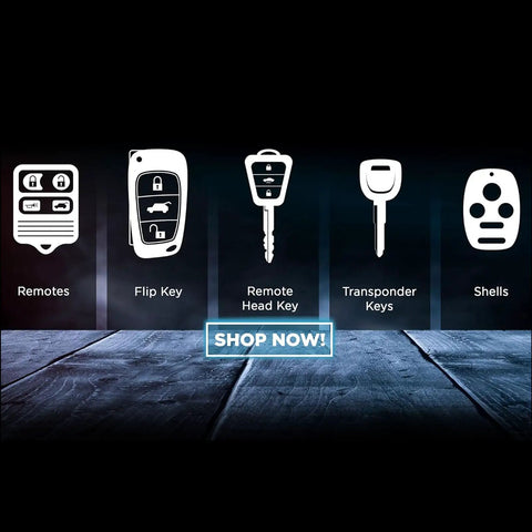 Image showing various types of key remotes including flip key, remote head key, transponder keys, and shells for automotive use.