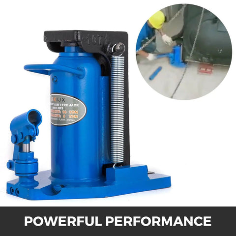 Heavy Duty Air Hydraulic Toe Lift Jack built for zero hassle lifting, showing blue 10 ton capacity jack with spring.