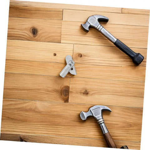 Rugged As Nails Scaffolding Locking Pins Made From Heavy Duty Steel Q235 set on wooden floor with hammers, showcasing their use.