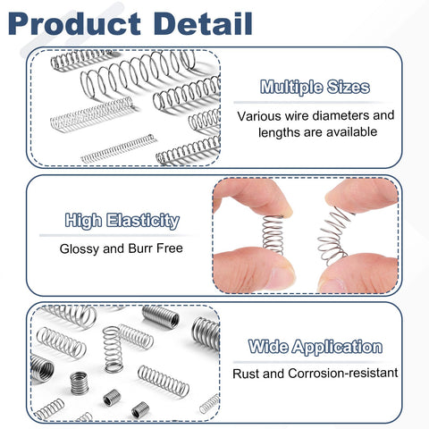 50 Pack Stainless Steel Pen Springs 0.5mm Wire 4mm Outer Diameter 20mm Length High Elasticity Compression Springs variety sizes