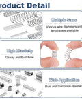 50 Pcs 304 Stainless Steel Compression Springs 0.6mm Wire Diameter 8mm Outer Diameter 40mm Free Length Tiny Pen Springs For Home Repair DIY Projects Workshop And Industrial Use Silver Tone, showcasing multiple sizes and high elasticity.