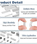 50 Pack 304 Stainless Steel Compression Springs 0.6mm Wire By 5mm Outer Diameter By 10mm Free Length Rust Resistant Silver