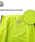 High Visibility Yellow Rain Gear For Men, ANSI Class 3 Reflective Rain Coat, showing mesh lining detail