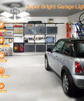 Hella Bright 120W LED Garage Light With Four In One Deformable Panels 12000LM 6500K Daylight E26 E27 installed in garage
