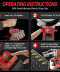 Operating instructions for Cordless Rivet Nut Gun for Milwaukee 18V Battery with step-by-step visuals.