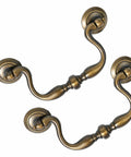 Antique Brass Drop Bail Drawer Pulls 4 Pack With 4 Inch Hole Center Vintage Cabinet Handles Featuring Traditional Bead Center