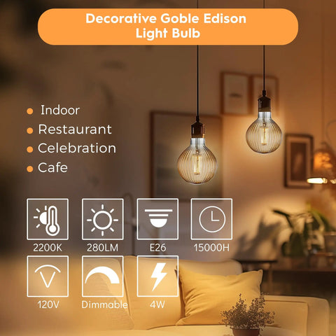 4W Dimmable Amber Globe LED Bulb With Squirrel Cage Filament, G125 Edison Style, E26 Medium Base, indoor ambient lighting setup