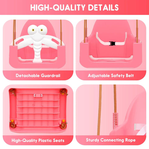 Details of 3-In-1 Toddler Swing Set With Metal Stand For Indoor Outdoor Use, showing detachable guardrail and adjustable safety belt.