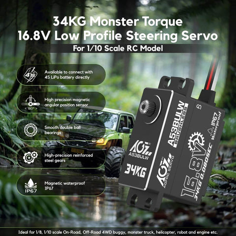 Beefy 34Kgcm High Torque RC Steering Servo Waterproof Low Profile For 1 To 10 Scale RC Cars shown with forest background