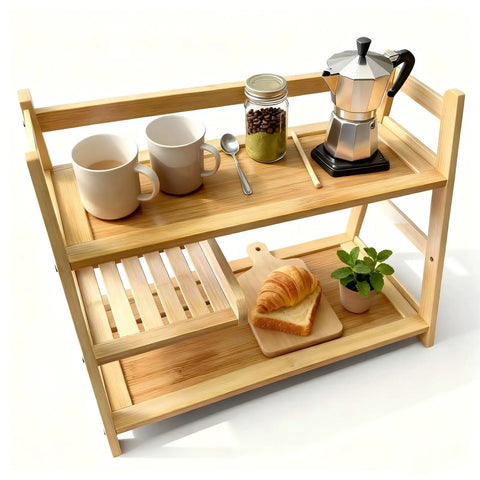 Bamboo Matcha Station Organizer With 3 Tier Shelf Large Capacity For Coffee And Tea Bar Accessories Easy Tool Free Assembly Eco Friendly