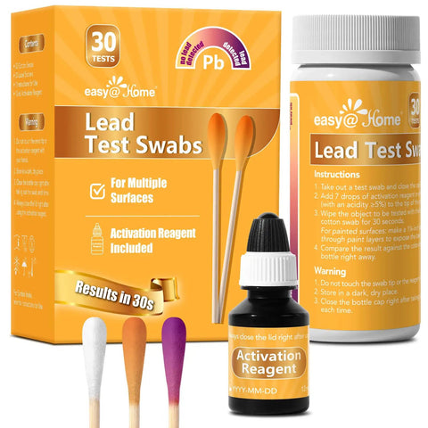 Lead Test Kit With Vinegar For Home Surfaces, 30 Rapid Swabs, includes reagent and instructions for testing surfaces.