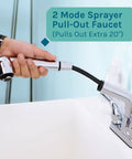 White Utility Sink With Pull Out Chrome Faucet And Sprayer For Laundry Room Basement Garage Or Shop, showing faucet spray detail