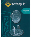 Super Stealthy Child Proof Outlet Covers 12 Pack Ultra Clear Plastic Electrical Safety Plugs in packaging for babyproofing.